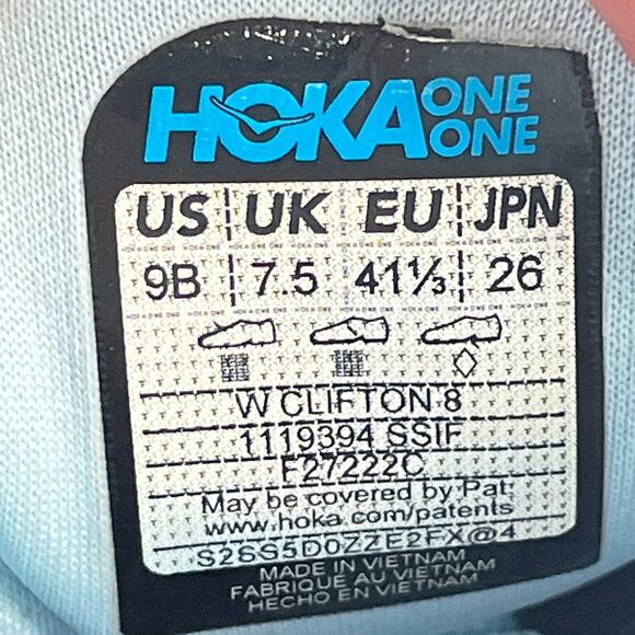 Hoka One One Clifton 8 Light Blue Yellow Running Shoes 1119394 SSIF Womens Sz 9B - Picture 9 of 10